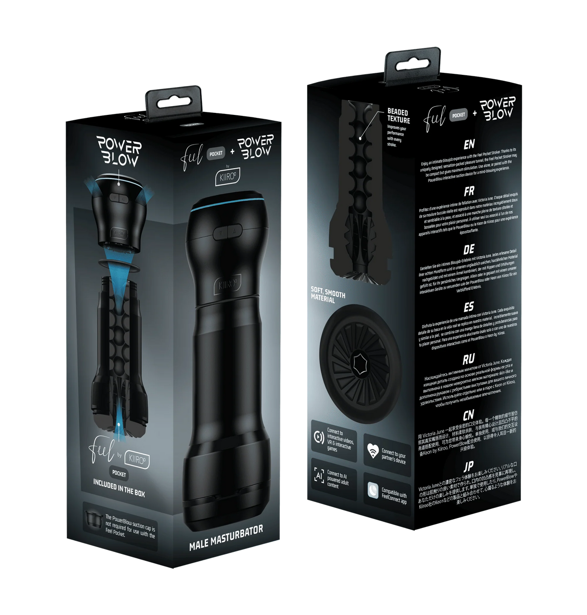 Kiiroo - PowerBlow & Feel Pocket 应用控制吸吮自慰器套装(黑色)