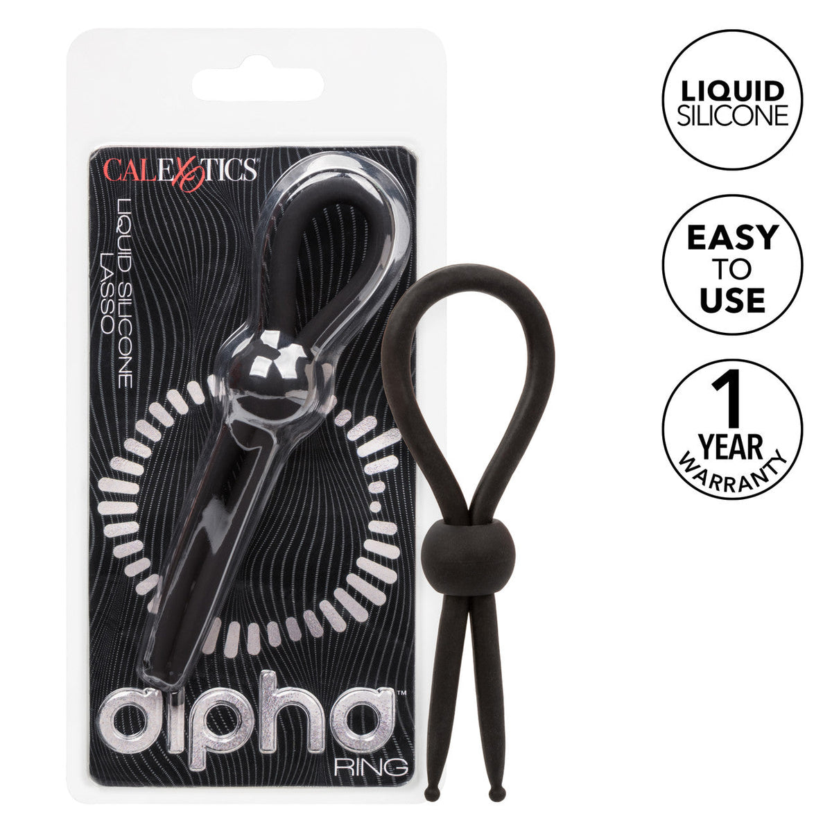 CalExotics - Alpha Liquid Silicone Adjustable Lasso Cock Ring (Black) – product view 6