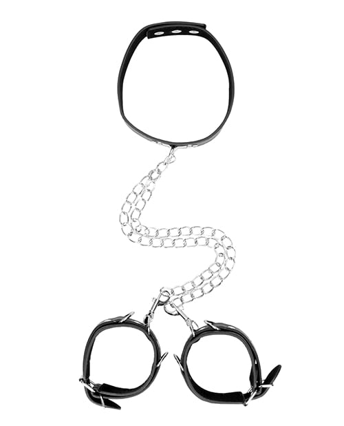 Shots - Ouch Bonded Leather Collar with Hand Cuffs (Black) – product view 3