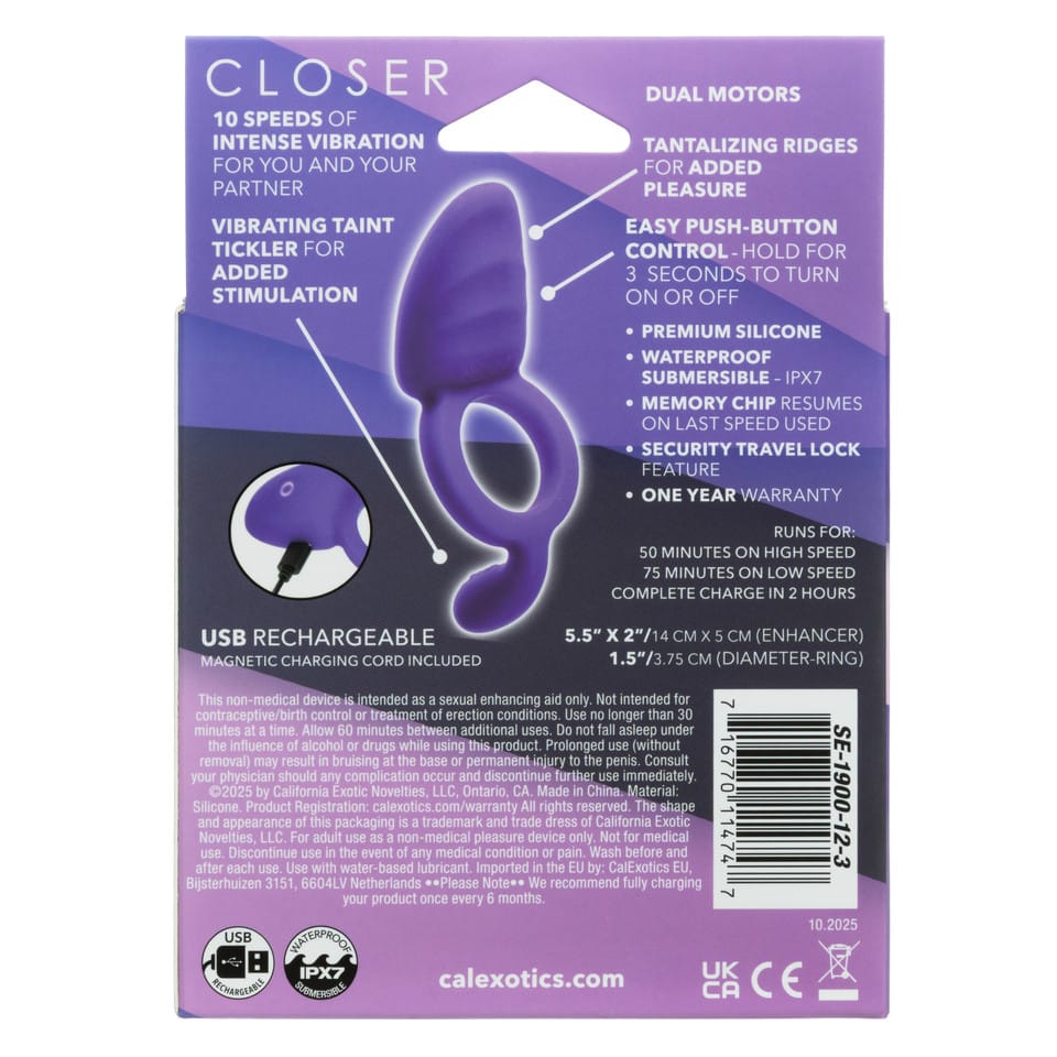 CalExotics - Closer Ring Passion Rechargeable Vibrating Cock Ring (Purple) CE2150 CherryAffairs
