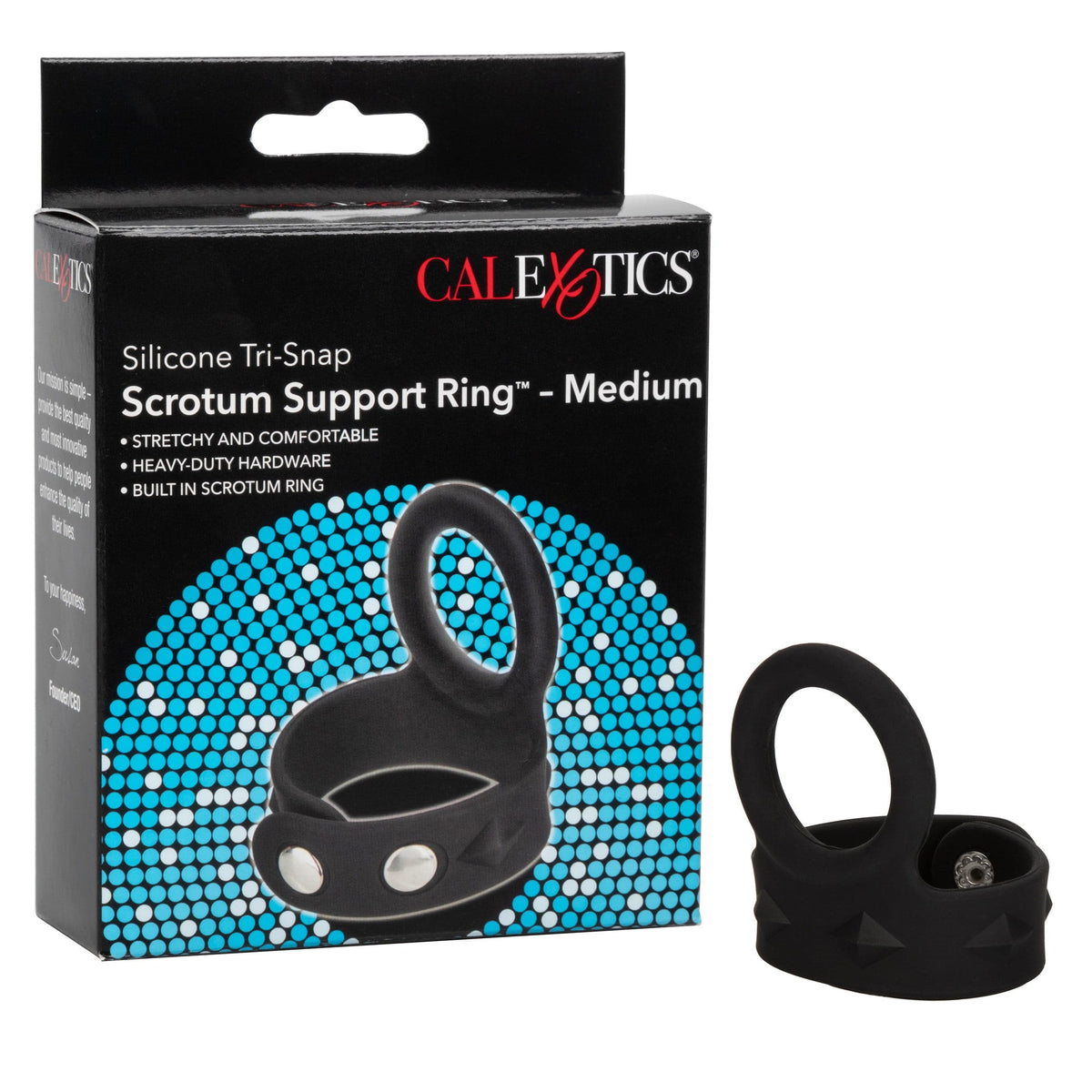 CalExotics - Silicone Tri-Snap Scrotum Support Cock Ring (Black) CE2179 CherryAffairs