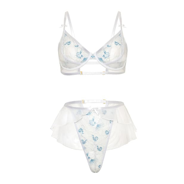 Oh La La Cheri - Elena Floral Embroidered 2 pc Set with Skirted Bottom (White) OL1026 CherryAffairs