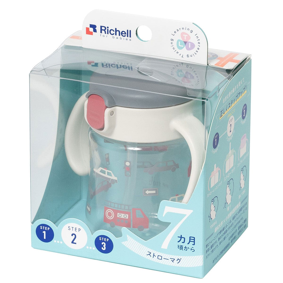 Richell - T.L.I Baby Stage 2 Try Straw Clear Training Water Bottle Mug Baby Water Bottle