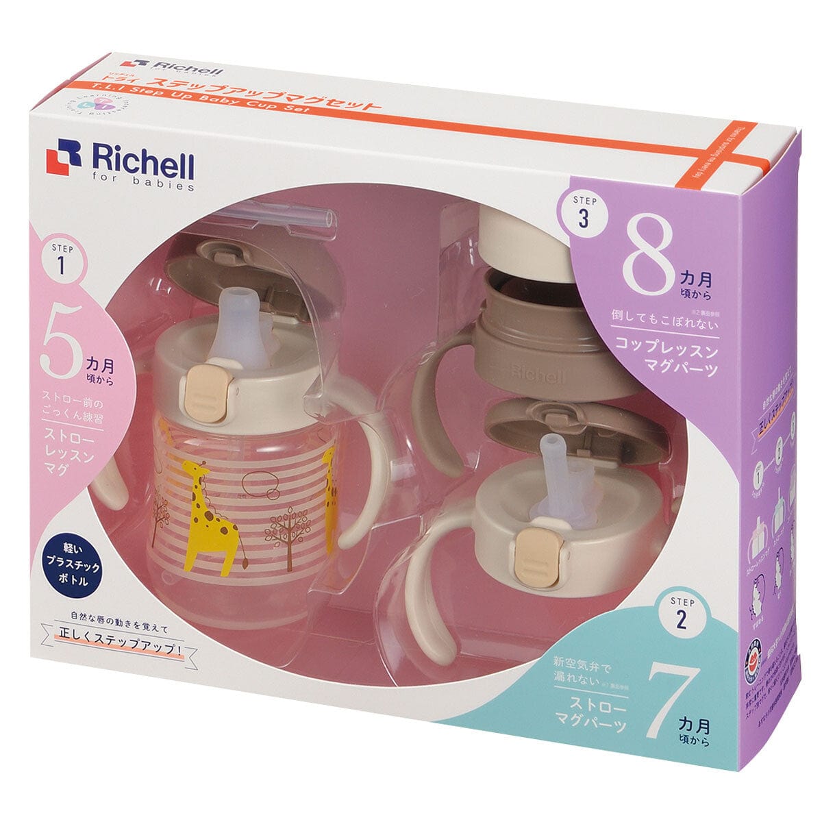 Richell - T.L.I Baby Step Up Clear Training Water Bottle Mug Set Baby Water Bottle Set