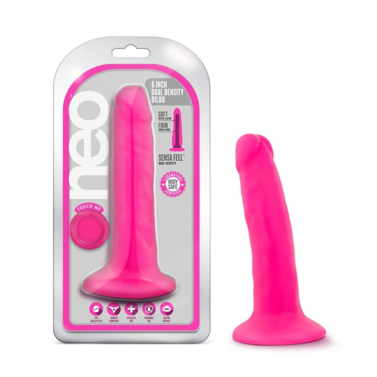 Blush Novelties - Neo Dual Density Realistic Cock 6" Pink 819835021483 Realistic Dildo with suction cup (Non Vibration)