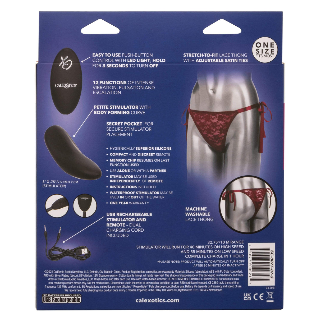 California Exotics - Remote Control Vibrating Lace Thong Set O/S Panties Massager Remote Control (Vibration) Rechargeable