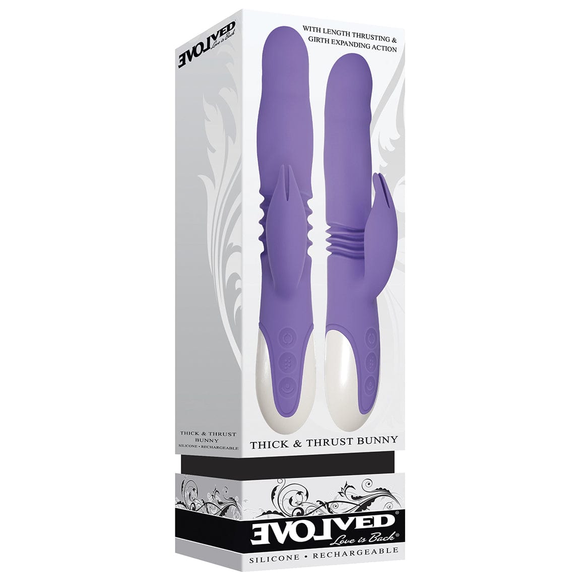 Evolved - Thick and Thrust Bunny Silicone Rechargeable Rabbit Vibrator (Purple) Rabbit Dildo (Vibration) Rechargeable