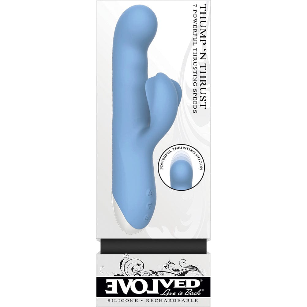 Evolved - Thump and Thrust Powerful Rabbit Vibrator (Blue) Rabbit Dildo (Vibration) Rechargeable