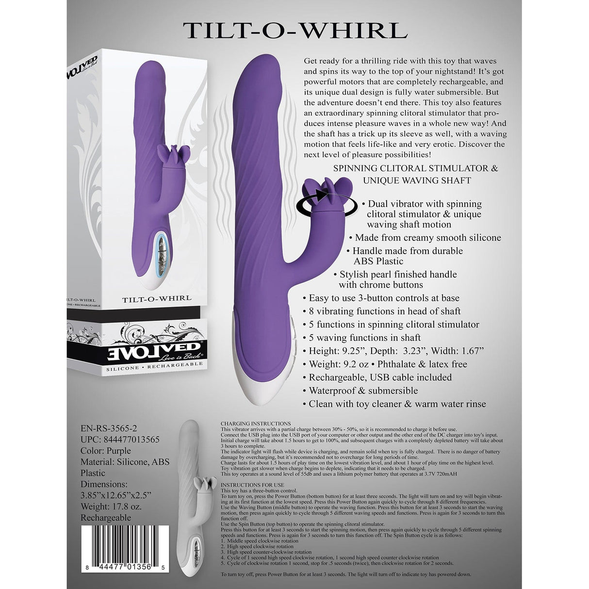 Evolved - Tilt O Whirl Rabbit Vibrator (Purple) Rabbit Dildo (Vibration) Rechargeable