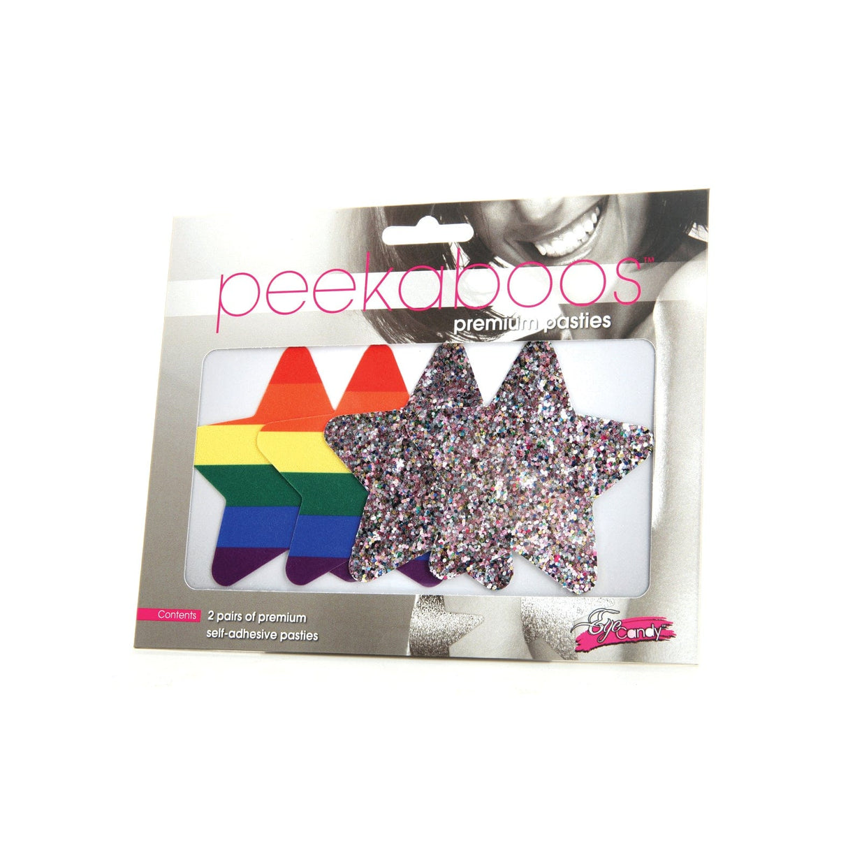 Eye Candy - Peekaboos Pride Rainbow Glitter Stars Pasties Nipple Covers Pack of 2 (Rainbow) Nipple Covers