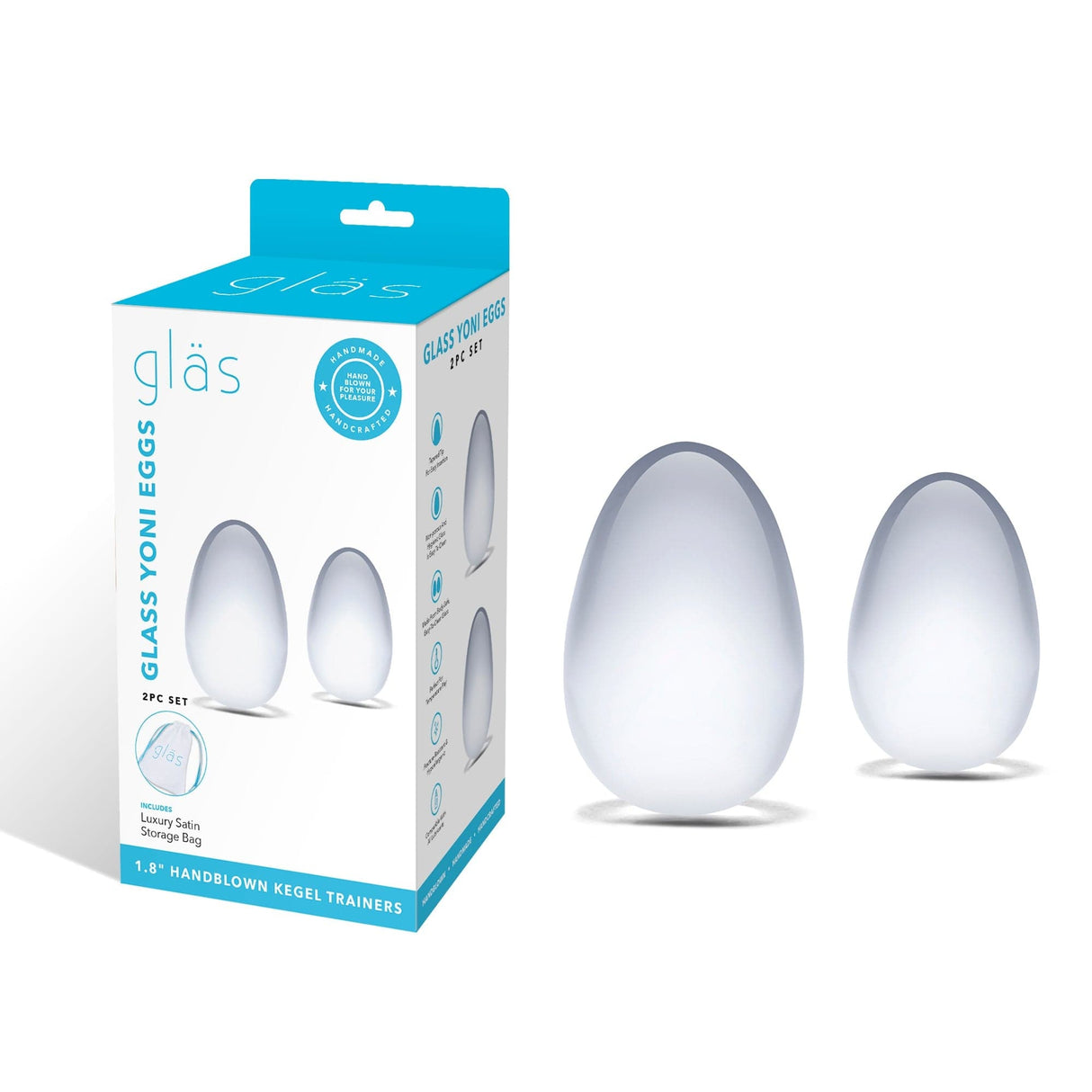 Glas - 2 pc Glass Yoni Eggs Kegel Training Set (Clear) Kegel Balls (Glass)