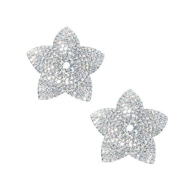 Neva Nude - Burstin Blooms Crystal Jewel Reusable Silicone Pasties Nipple Covers O/S (Silver) Nipple Covers