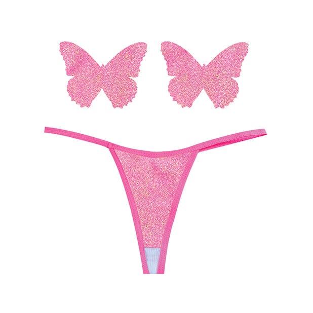 Neva Nude - Naughty Knix Bella Rosa Shimmer G String and Pasties Nipple Covers Set O/S (Soft Pink) Nipple Covers