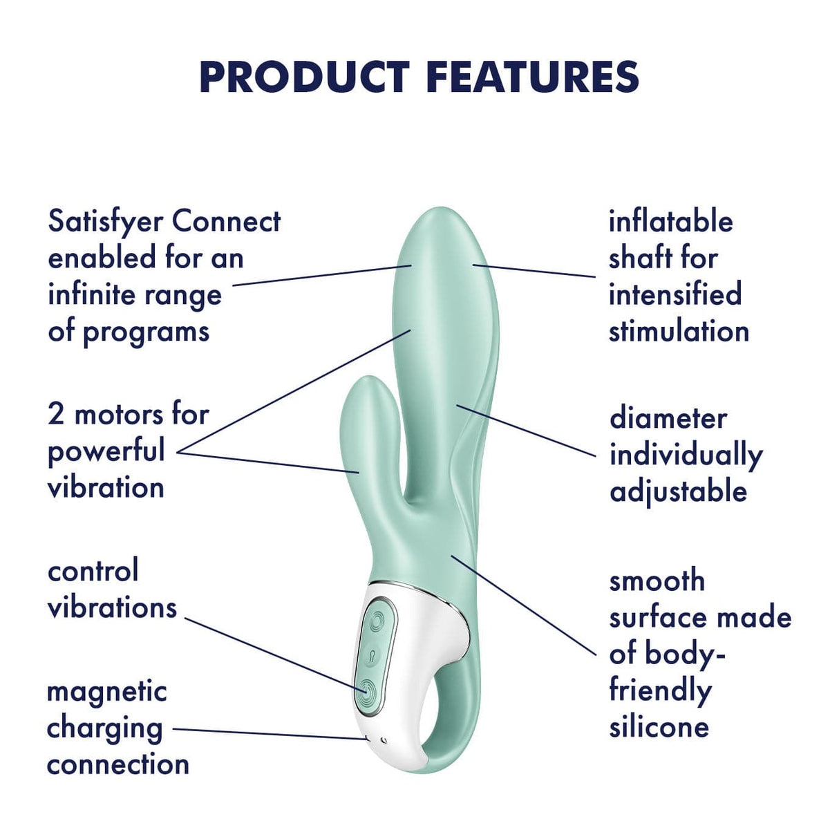 Satisfyer - Air Pump App-Controlled Air Pump Bunny 5 Rabbit Vibrator (Turquoise) Rabbit Dildo (Vibration) Rechargeable
