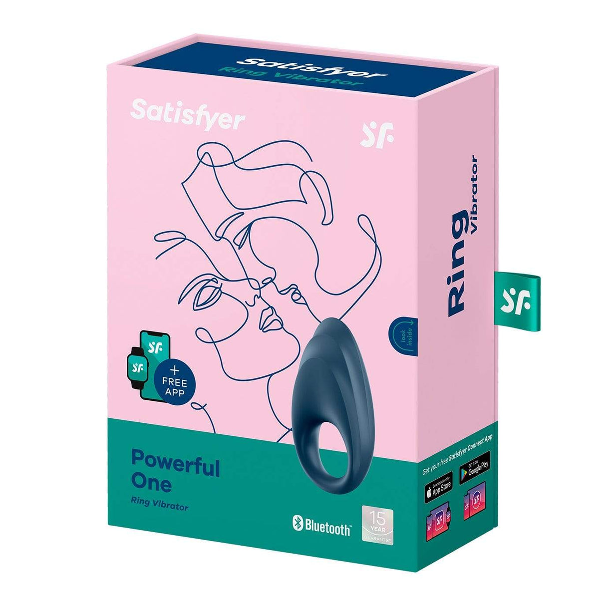 Satisfyer - Powerful One App-Controlled Silicone Cock Ring (Blue Black) Silicone Cock Ring (Vibration) Rechargeable