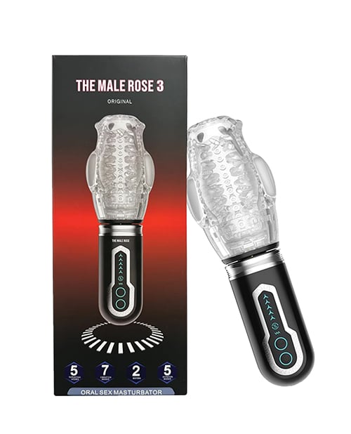 The Male Rose - 3 Thrusting, Rotating & Vibrating Oral Masturbator (Black)