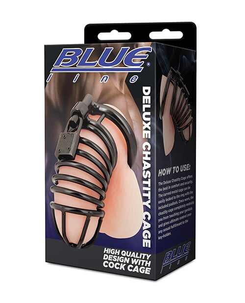 Blue Line - Deluxe Metal Chastity Cage (Black) – product image
