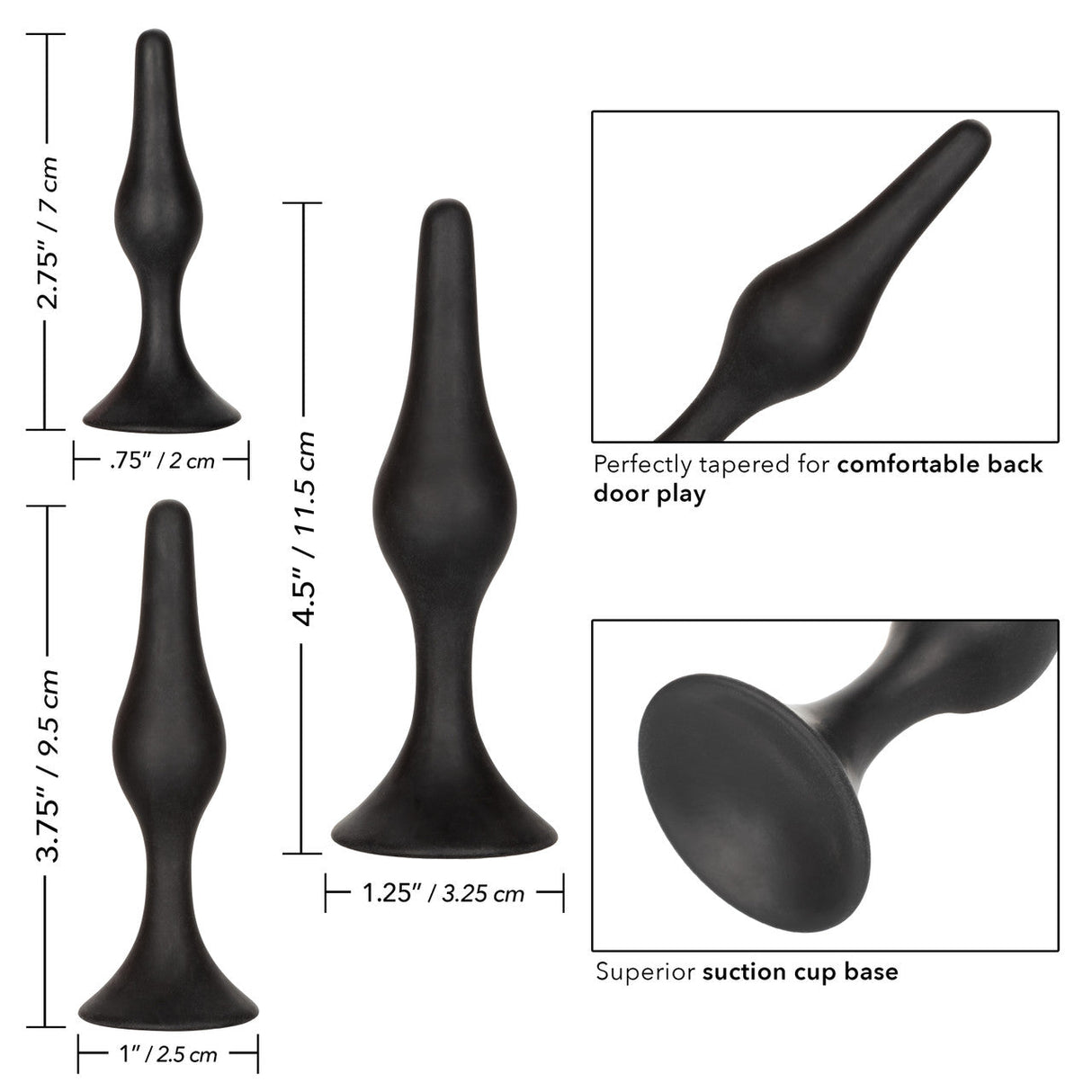 CalExotics - Silicone Graduated Anal Starter Kit with Suction Bases (Black) – product view 6
