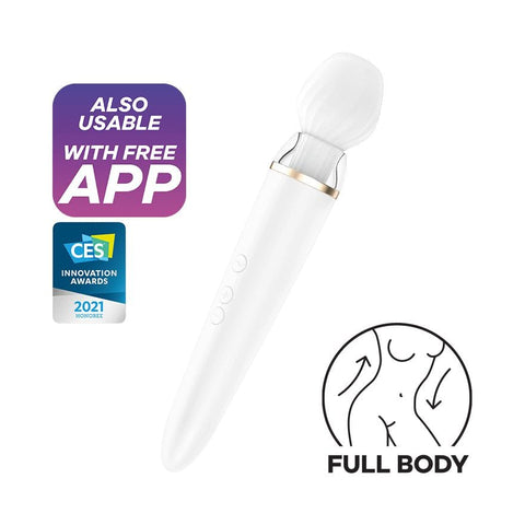 Satisfyer - Urut Tongkat Bluetooth Dikawal Aplikasi Double Wand-er (Putih)
