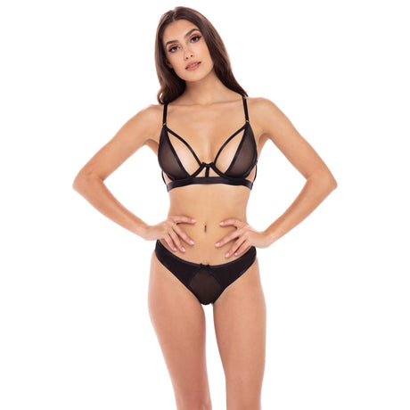 Rene Rofe - New In Town 2Pc Bra Lingerie Set S/M (Black)    Lingerie Set